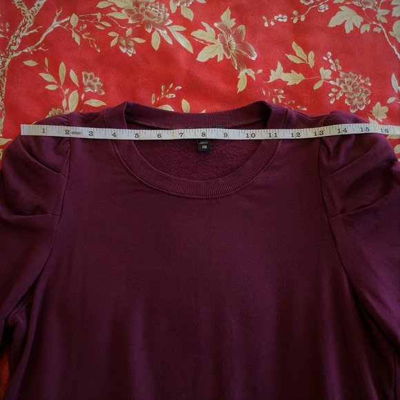 *NWOT* Express Ultra-Soft Burgundy Pleated Puff Sleeve Sweatshirt (XS-XXS) - Picture 11 of 16